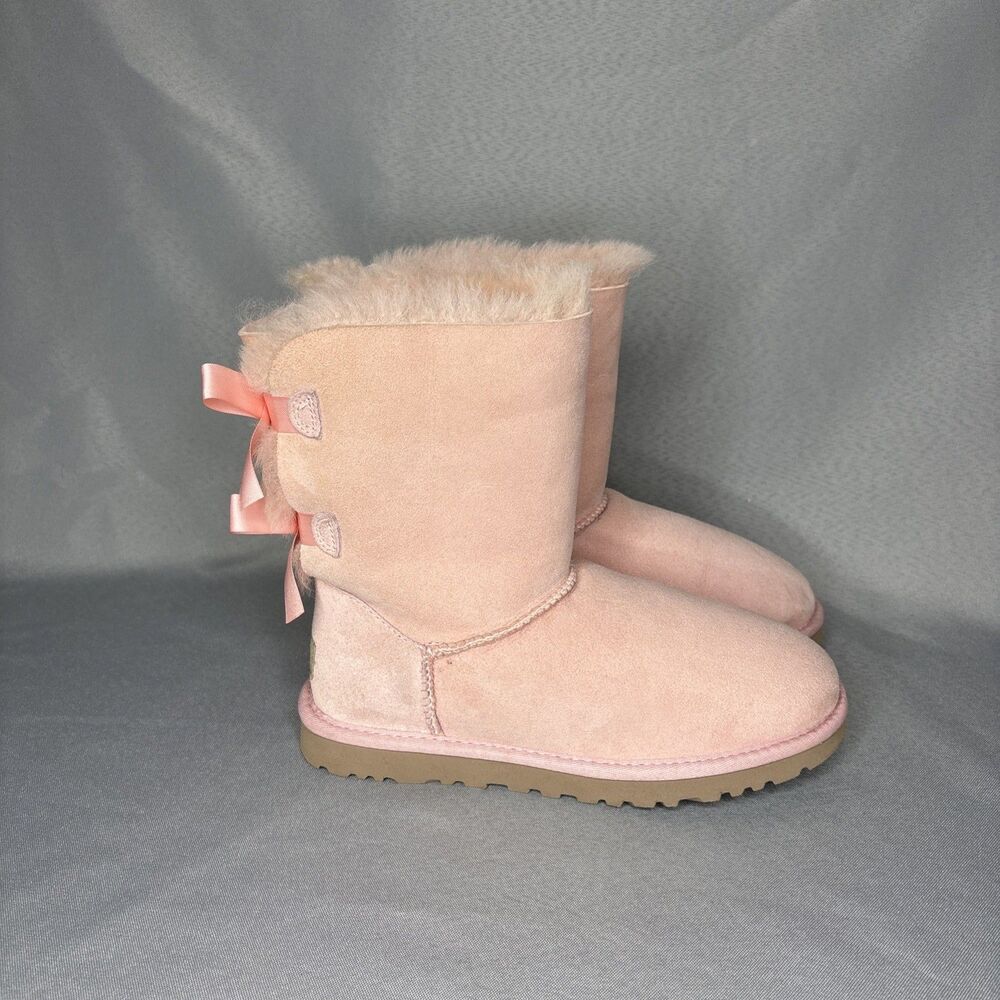 Womens UGG Boots Bailey Bow Pink EPRM Sz6 Suede Wool Coquette Festival VERY RARE - Picture 4 of 13